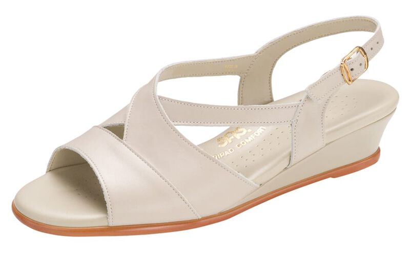 Caress Cross Strap Wedge Sandal - Bone, , large