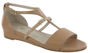 Sandra T-Strap Wedge Sandal Camel/Patent