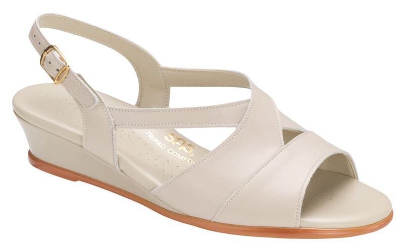 Caress Cross Strap Wedge Sandal - Bone, , large