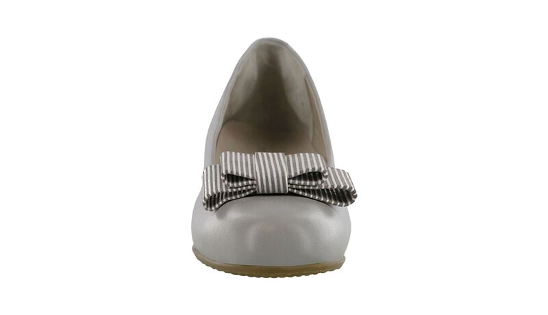 Eleanor Taupe Stripe Bow Right Rear View
