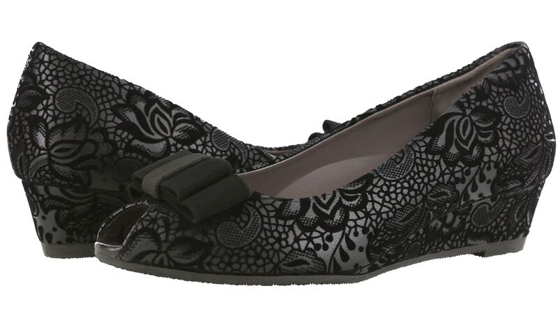 Ava Peep Toe Wedge, Black Floral, large