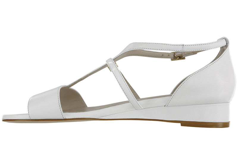 Sandra T-Strap Wedge Sandal - White/Patent, , large