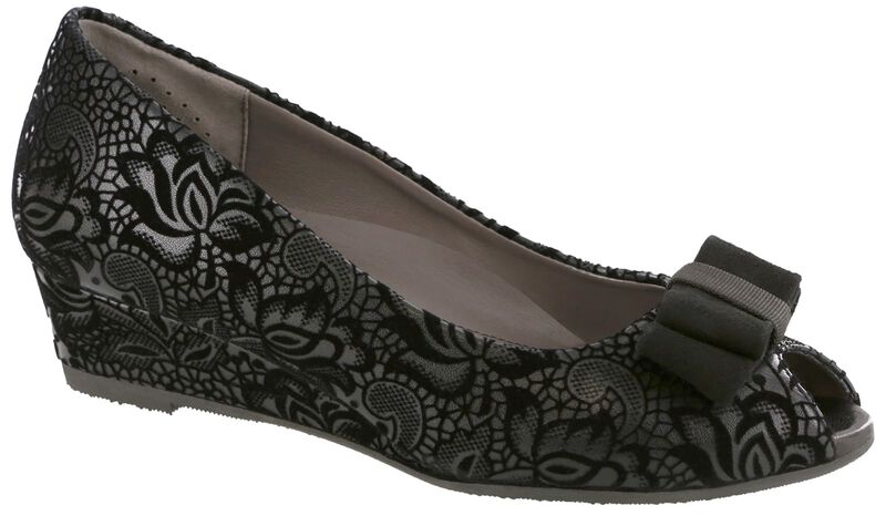 Ava Peep Toe Wedge, Black Floral, large