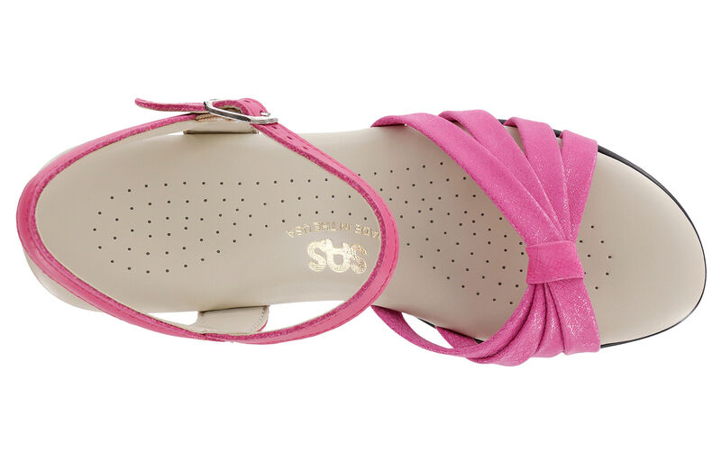 Strippy Quarter Strap Wedge Sandal - Pink/Web, , large