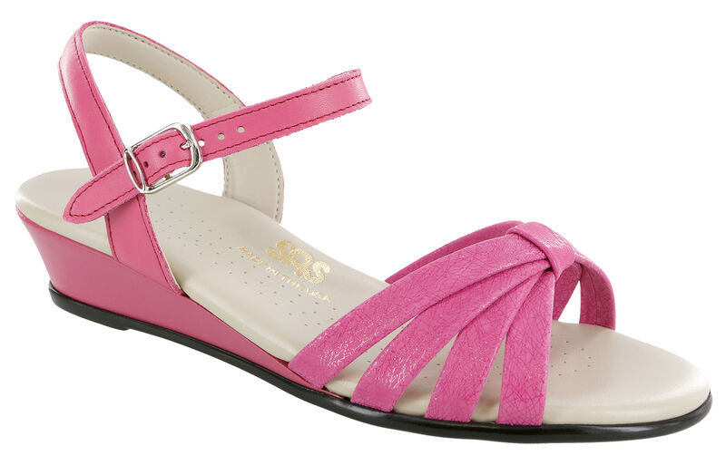 Strippy Quarter Strap Wedge Sandal - Pink/Web, , large