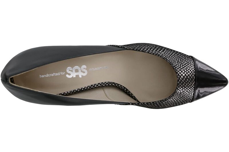 Reina Black-Silver-Patent-Tip Left Top View