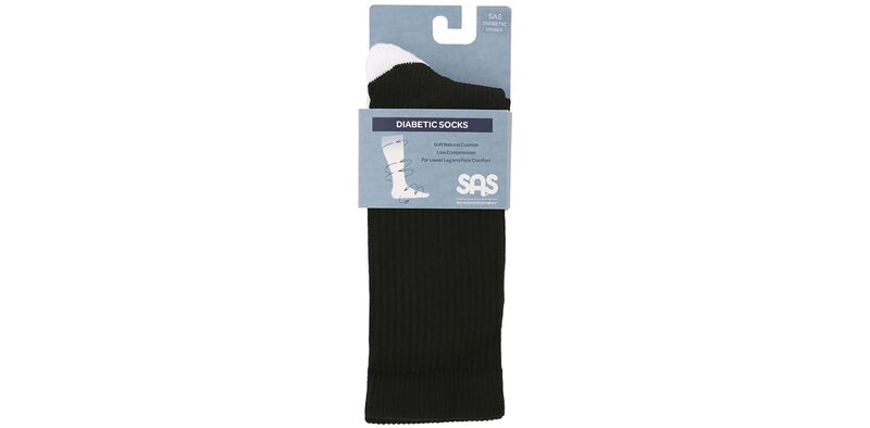 Diabetic Crew Medium Black Socks Front View
