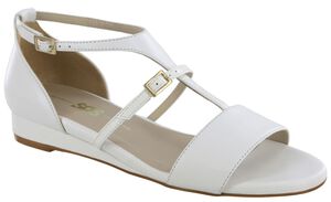 Sandra T-Strap Wedge Sandal - White/Patent