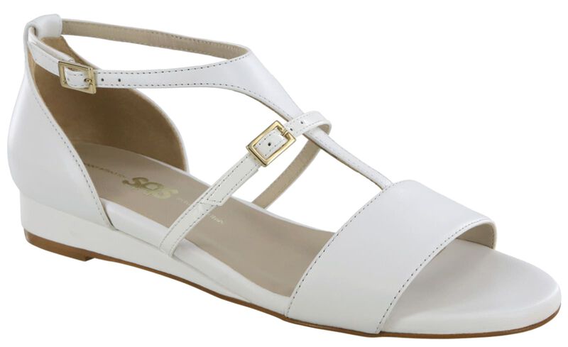 Sandra T-Strap Wedge Sandal - White/Patent, , large