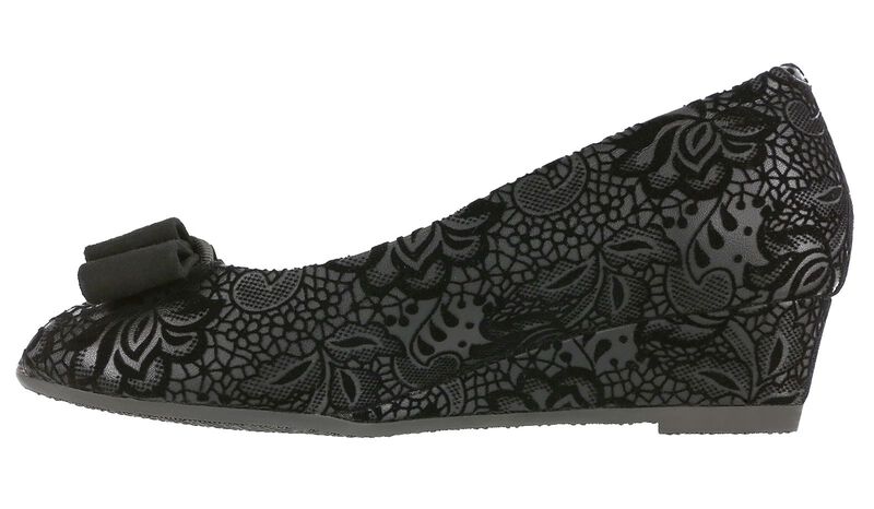 Ava Peep Toe Wedge, Black Floral, large