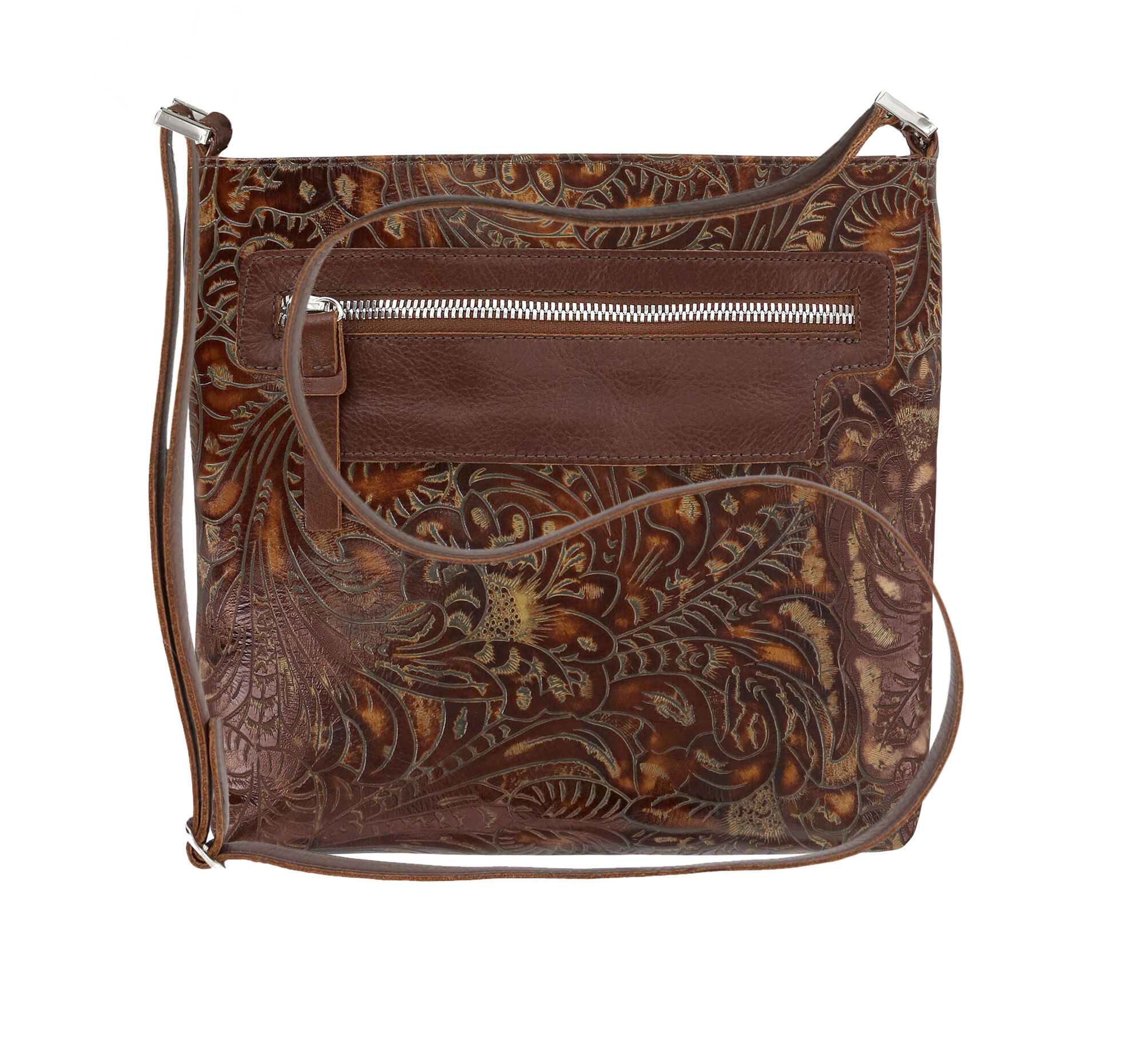 Brown Leather Handbag with Floral Design Handbags