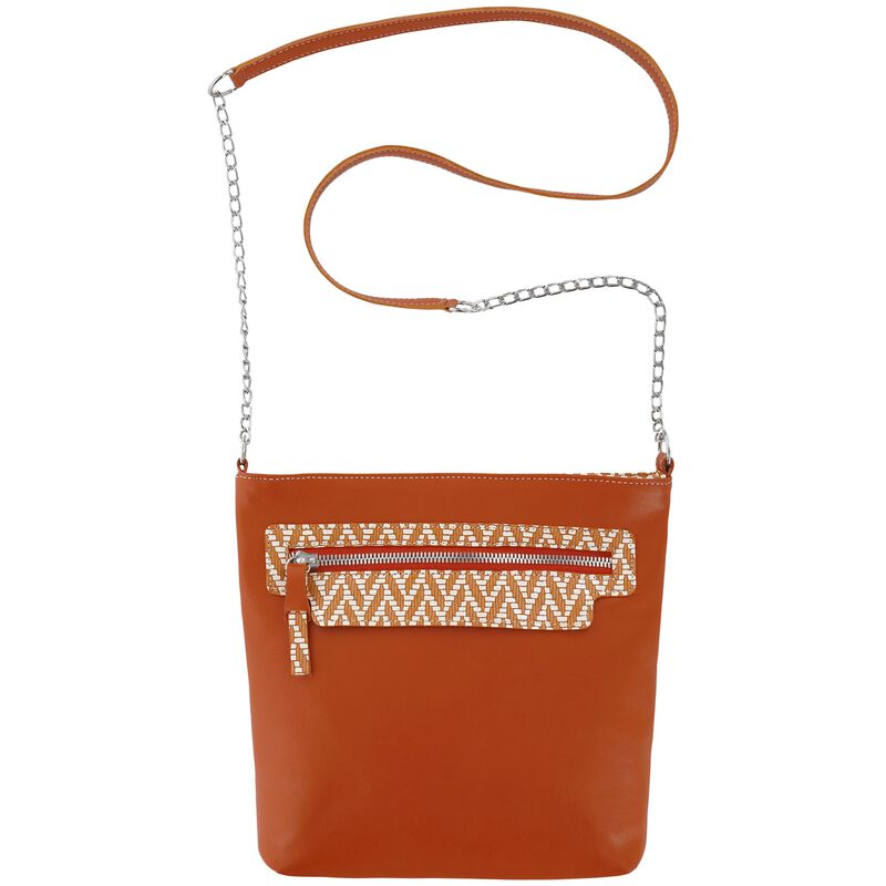 Giselle Crossbody Handbag, Orange / Chevron, large