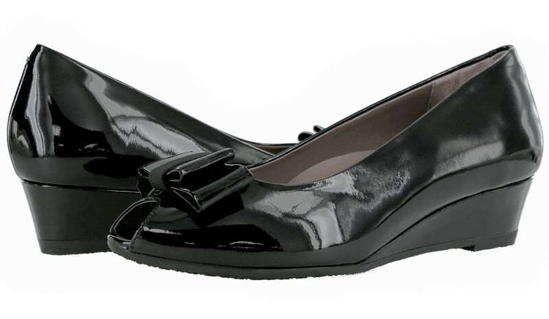 Ava Peep Toe Wedge, Black Patent, large