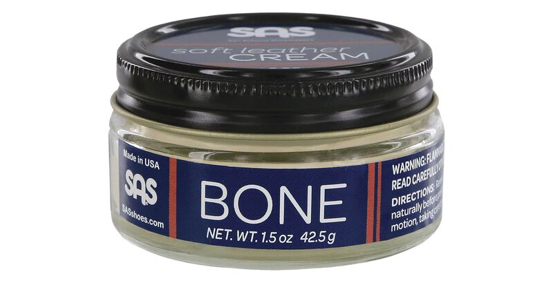 Soft Leather Cream Jar Bone Front View