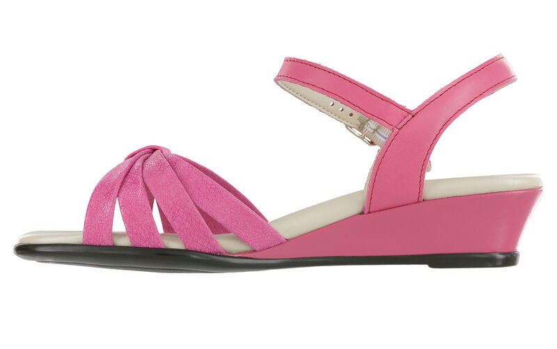 Strippy Quarter Strap Wedge Sandal - Pink/Web, , large