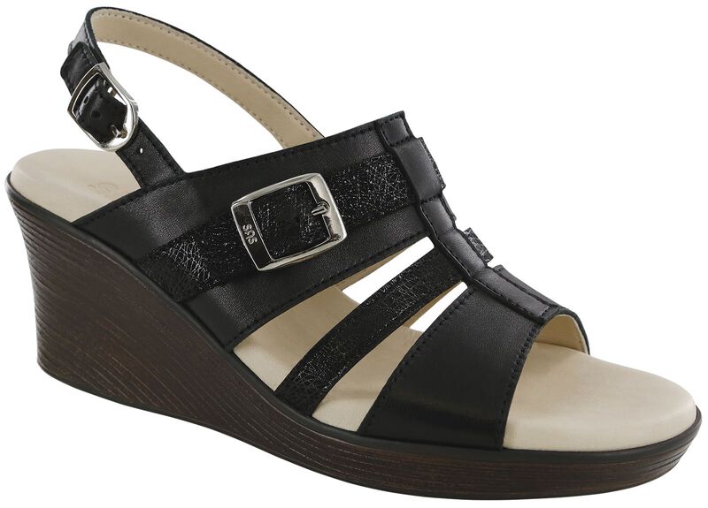 Layla T-Strap Wedge Sandal - Black Web, , large