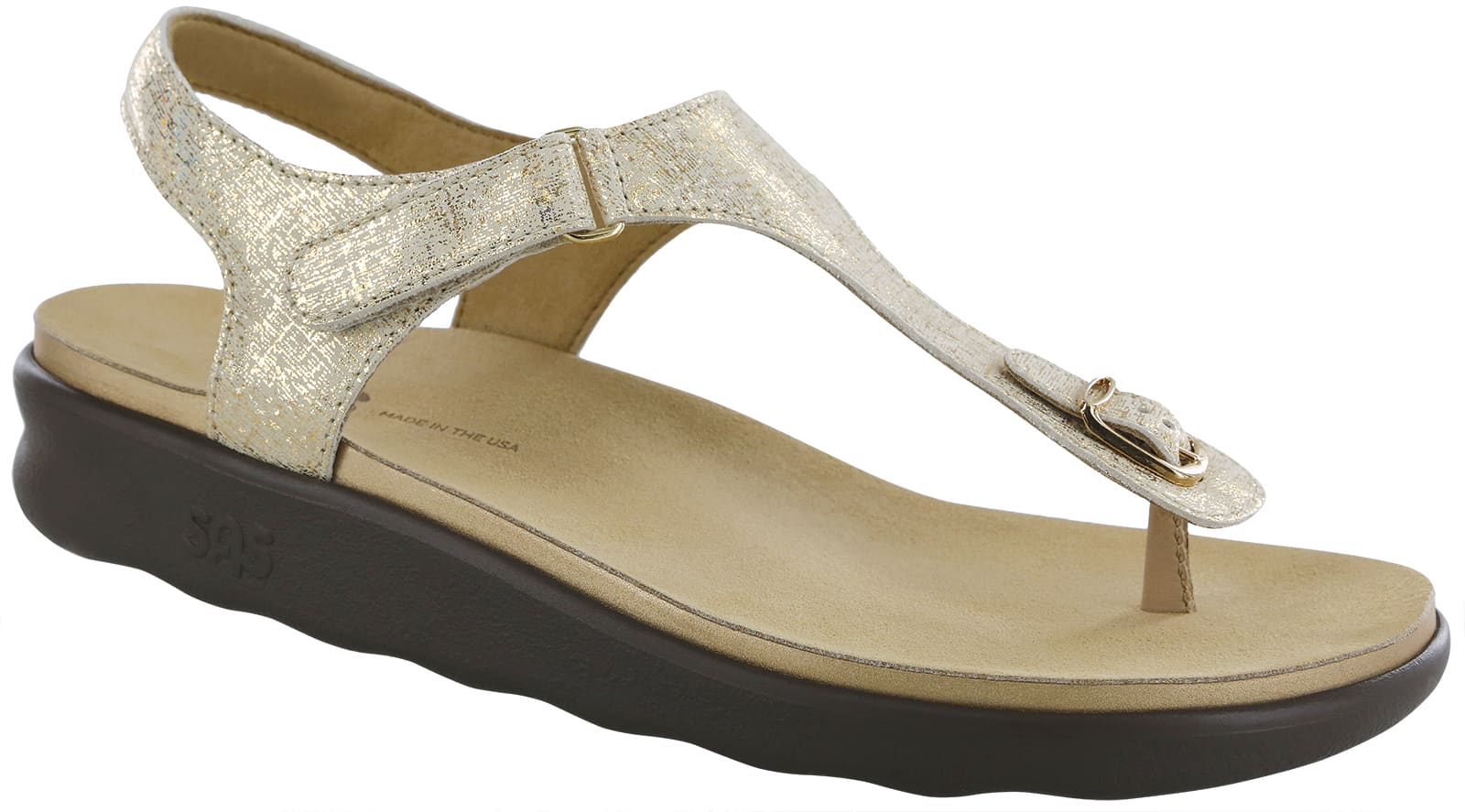 Marina T-Strap Sandal Shiny Gold | SAS Shoes